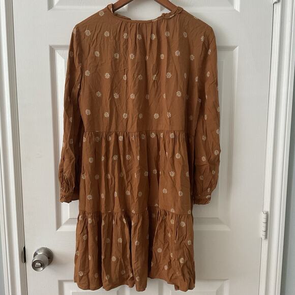 Madewell Mini Dress Tie Neck Tiered Bloom Dot Size Medium Fall Autumn Holiday - Picture 3 of 4